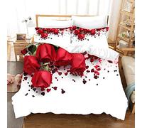 Copripiumino Matrimoniale Rosa Romantica Traspirante in Microfibra Set di Biancheria da Letto Bianco con Cerniera 3D Copripiumino 200x250 e 2 Federe b-5464