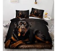 Copripiumino Matrimoniale Rottweiler in Morbida Microfibra Set Biancheria da Letto Cani Domestici Sacco Piumino 240x220 Double Face Stampato in 3D e 2 Federe M-1643