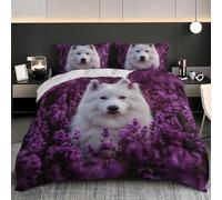 Copripiumino Matrimoniale Samoiedo Traspirante in Microfibra Set di Biancheria da Letto Cucciolo Carino con Cerniera 3D Copripiumino 260x240 e 2 Federe b.5511