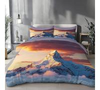 Copripiumino Matrimoniale Scenario di Montagna Innevata, Morbida Microfibra Biancheria da Letto Paesaggio Naturale Reversibile Copripiumini 240x220 con 2 Federe 50x80 cm 3D Copripiumina Set t.2382