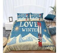 Copripiumino Matrimoniale Sci Traspirante in Microfibra Set di Biancheria da Letto Montagne Innevate con Cerniera 3D Copripiumino 200x250 e 2 Federe b.3374