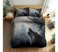 Copripiumino Matrimoniale Set 200 x 200 cm con 2 Federa 50x80 cm, Il Lupo Animale Ulula Tristemente Copripiumino in Morbido e Anallergico 100% Microfibra con Cerniera per Bambini e Adulti, Grigio