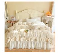 Copripiumino Matrimoniale Set di biancheria da letto da sposa in cotone romantico francese principessa copripiumino con volant in pizzo lenzuolo in pizzo gonna for letto copriletto federe(1,King Size