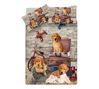 INTRECCI Copripiumino in Cotone Sogni d’Oro, Parure Copri Piumino con Federe Set Sacco Piumone Disponibile in più Fantasie (Set Sacco 1 Piazza e Mezza + 1 Federa, Doggy)