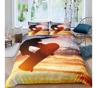Copripiumino Matrimoniale Skateboard Traspirante in Microfibra Set di Biancheria da Letto Sport con Cerniera 3D Copripiumino 200x250 e 2 Federe b.3409
