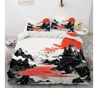 Copripiumino Matrimoniale Sole Rosso Biancheria Da Letto Microfibra Morbida Paesaggio Copripiumini 250x200 cm con 2 Federe Cuscino, Zip Nascosto -KG4492