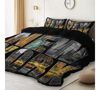 Copripiumino Matrimoniale Stampa Digitale, Set Biancheria da Letto Nero in Morbida Microfibra con Chiusura a Cerniera, Tema New York Statua Della Dea Taxi, 220 x 240 cm con 2 Federe