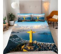 Copripiumino Matrimoniale Statua Di Cristo Paesaggio Urbano Biancheria da letto Completo letto Reversibile Set Copripiumino 3 Pezzi, Copripiumino 240x260 cm e 2 Federa 50x75 cm