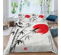 Copripiumino Matrimoniale Stile Giapponese Traspirante in Microfibra Set di Biancheria da Letto Sole Rosso di Bambù con Cerniera 3D Copripiumino 240x220 e 2 Federe b.5608