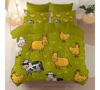 Copripiumino Microfibra spazzolata 220 x 260 cm, Animali Dei Cartoni Animati Fattoria Mucca Copripiumino stampato Chiusura a Cerniera, Super morbido e facile da curare Anallergico Copripiumini, Verde