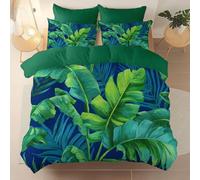Copripiumino Microfibra spazzolata 3 Pezzi 135 x 200 cm, Tropico Foglie Di Palma Banani Copripiumino stampato Chiusura a Cerniera, Super morbido e facile da curare Anallergico Copripiumini, Verde