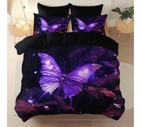 Copripiumino Microfibra spazzolata 3 Pezzi 220 x 260 cm, Fantasy Animali Farfalle LuminoseCopripiumino stampato Chiusura a Cerniera, Super morbido e facile da curare Anallergico Copripiumini, Nero