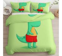 Copripiumino Minimalista Cartone Animato Dinosauro, 1 X Copripiumone 150 X 220 Cm E 2 X Federe Sacco Parure Letto Reversibile Biancheria Da Letto Con Cerniera, Verde Chiaro Per Bambini Adulti