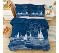 Copripiumino Morbida Microfibra 260 x 240 cm + 2 Federe, Bene Oceano Navigazione Barca A Vela Bussola Parure Copripiumino, Blu Reversibile Copripiumino con Chiusura a Cerniera per Ragazzi e Ragazze