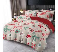 Copripiumino Natalizio per Bambini e Adolescenti - Set di Biancheria da Letto Singolo con Stampa di Bastoncini di Zucchero e Renne Dei Cartoni Animati con Federe, Copriletto con Fiocco A Cuore, Morbi