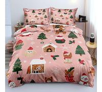 Copripiumino Natalizio, Set di Biancheria da Letto Rosa - Albero di Natale, Pupazzo di Neve, Cane e Fiocco di Neve Stampato - Design Reversibile per Festival Invernali - Copripiumino In Microfibra Ac