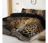 Copripiumino Nero reversibile, tema Rocce Leopardo, moderno set di biancheria da letto con federe in microfibra con chiusura a cerniera, 200 x 200 cm per ragazzi e ragazze