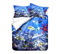 Copripiumino Oceano Animale Lenzuola Letto Pesce Corallo Stella Marina per Bambini Adulto Set Biancheria Matrimoniale con 1 Copripiumino + 2 Federe, Microfibra (Viola, 220_x_260_cm)