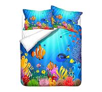 Copripiumino Oceano Animale Lenzuola Letto Pesce Corallo Stella Marina per Bambini Adulto Set Biancheria Singolo con 1 Copripiumino + 1 Federe, Poliestere Microfibra (Arancia, 135_x_200_cm)
