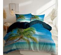 Copripiumino Paesaggio Palme Oceano Stampa con Chiusura a Cerniera, 135 x 200 cm Morbida Microfibra Copripiumino per Tutte le Stagioni, Buio Reversibile Copripiumini Facile da Pulire