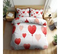 Copripiumino Palloncino Rosso A Forma Di Cuore Morbida e Confortevole Set di Biancheria da Letto 180 x 220 cm Per Adulti e Bambini, Tema Dell'Amore Copripiumino e 2 Federe 50 x 80 cm