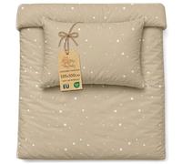 Copripiumino per bambini, 100 x 135 cm, set copripiumino per bambini, federa 60 x 40 cm, in cotone beige con stelle bianche