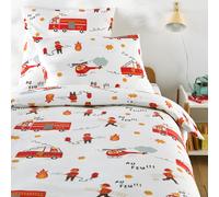 Copripiumino per bambini, cotone riciclato al 30%, stampa con pompieri, POMPIER ianco 140 x 200 cm