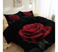 Copripiumino Piante Rose Foglie Verdi Rosso Verde Set Biancheria Da Letto Morbido E Traspirante Con Federa, Lavabile In Lavatrice, Per Tutte Le Stagioni 260 Cm X 220 Cm