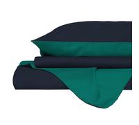 Copripiumino Piazza E Mezza con Sacco e Federe in Tinta Unita Double Face Linea Vera Blu Scuro e Acqua