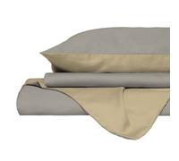 Copripiumino Piazza E Mezza con Sacco e Federe in Tinta Unita Double Face Linea Vera Grigio Chiaro e Panna