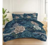 Copripiumino Retrò Fiori Peonia Stampa con Chiusura a Cerniera, 180 × 220 cm Morbida Microfibra Copripiumino per Tutte le Stagioni, Buio Reversibile Copripiumini Facile da Pulire