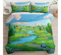 Copripiumino Reversibile 150 x 220 cm, Paesaggio Del Campo Da Golf Dei Cartoni Animati set di biancheria da letto Incluso1 Copripiumino E 2 Federe 50 X 80 cm, copripiumino stampato in 3D Verde
