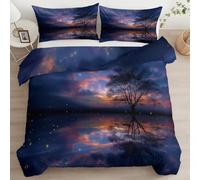 Copripiumino Reversibile 200 x 200 cm, Alberi Da Sogno Nel Cielo Stellato set di biancheria da letto Incluso1 Copripiumino E 2 Federe 50 X 80 cm, copripiumino stampato in 3D Blu