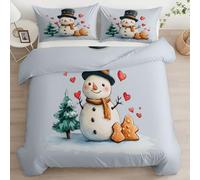 Copripiumino Reversibile 220 x 240 cm, Atmosfera Natalizia Albero Natale Pupazzo Neve set di biancheria da letto Incluso1 Copripiumino E 2 Federe 50 X 80 cm, copripiumino stampato in 3D Azzurro