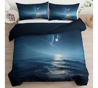 Copripiumino Reversibile Oceano Alieno Fantasy Luna 200 x 200 cm, Blu Microfibra Morbido Set di Biancheria da Letto Traspirante Copripiumino con 2 Federe