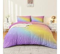 Copripiumino Reversibile stampato 135 x 200 cm Microfibra biancheria da letto, Fantasy Cielo Stellato Arcobaleno a cerniera per bambino adulto con chiusura Colorato Copripiumini