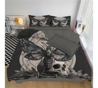 Copripiumino Rune Antiche Della Falena Del Teschio, Set Copripiumino Gotico Oscuro 240x220cm, Copripiuminos in Morbida Microfibra Con Chiusura a Cerniera per Adolescenti Adulti Camera Da Letto