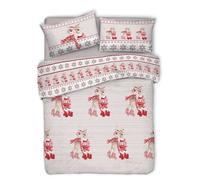 COPRIPIUMINO SINGOLO 100% COTONE RENNE NATALE TIROLO MATRIMONIA ROSSO MADE ITALY