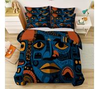 Copripiumino Singolo (135 x 200 cm) Reversibile Arte astratta ritratti di volti umani Set di biancheria da letto stampato, copripiumino microfibra per bambini e bambine Blu scuro Biancheria da letto