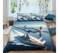 Copripiumino Singolo 135x200 Aerei e Navi da Guerra Set Biancheria da Letto 3 Pezzi 3D Stampa Tema Militare Copripiumini Incluso 1 Microfibra Copri piumino per Bambini e 2 Federe L.662