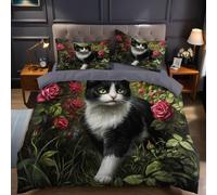 Copripiumino Singolo 135x200 cm Animale Gatto Nero Stampa 3D Microfibra Morbida con 2 Federe 50x80 cm - Set Biancheria da Letto per Bambini