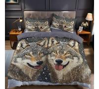 Copripiumino Singolo 135x200 cm Animali due lupi grigi Set Biancheria da Letto Policotone 3 Pezzi con 1 Copripiumino e 2 Federe per Bambini e Ragazzi