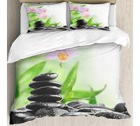 Copripiumino Singolo 135x200 cm Bambù Verde Set di Biancheria da Letto Stampa 3D Asia Orientale Copripiumini con Cerniera in Morbida Microfibra e 2 Federe 50x80 cm C-2942