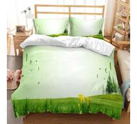 Copripiumino Singolo 135x200 cm Paesaggio Naturale Set di Biancheria da Letto Stampa 3D Erba Verde Copripiumini con Cerniera in Morbida Microfibra e 2 Federe 50x80 cm A-5672