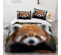 Copripiumino Singolo 135x200 cm Panda Rosso Set di Biancheria da Letto Stampa 3D Simpatici Animali Copripiumini con Cerniera in Morbida Microfibra e 1 Federe 50x80 cm b/3117