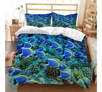 Copripiumino Singolo 135x200 cm Pesce Chirurgo Blu Della Barriera Corallina Biancheria da Letto Tema Oceano in Morbida Microfibra 3D Copripiumino con Cerniera e 2 Federe 50x80 cm I.1072