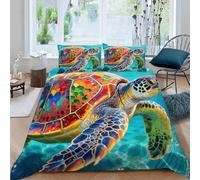Copripiumino Singolo 135x200 cm Tartaruga colorata Animale dell'oceano Stampa Set Copripiumino Microfibra Morbido Copripiumino Bambino con 1 Federe 50x75 cm (Dx9115)