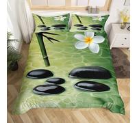 Copripiumino Singolo 135x200 Fiori e Pietre Nere Set Biancheria da Letto 3 Pezzi 3D Stampa Bambù e Acqua di Fiume Copripiumini Incluso 1 Microfibra Copri piumino per Bambini e 2 Federe L.1784