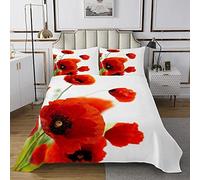 Copripiumino Singolo 135x200 papaveri rossi Set di Biancheria da Letto Singolo per Bambini, Copripiumini in Morbido Microfibra con Cerniera, 1 Copripiumino e 2 Federe 50x80 cm