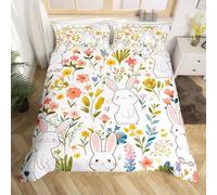 Copripiumino Singolo 135x200 Stampa 3D Coniglio Carino Parure Copri Piumino Piante da Fiore 3 Pezzi Set di Biancheria da Letto Include 1 Copripiumini Singolo e 2 Federe E.1436